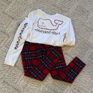 🐳 Vineyard Vines 🎄Christmas Themed Long Sleeve Tee with Red Plaid Pants ❤️💚💙🤍